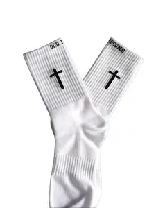 Faith-Inspired Sports Socks, God First+ I'm Second Cross Design, Breathable Fabric, Meaningful Gifts for Faith Enthusiasts