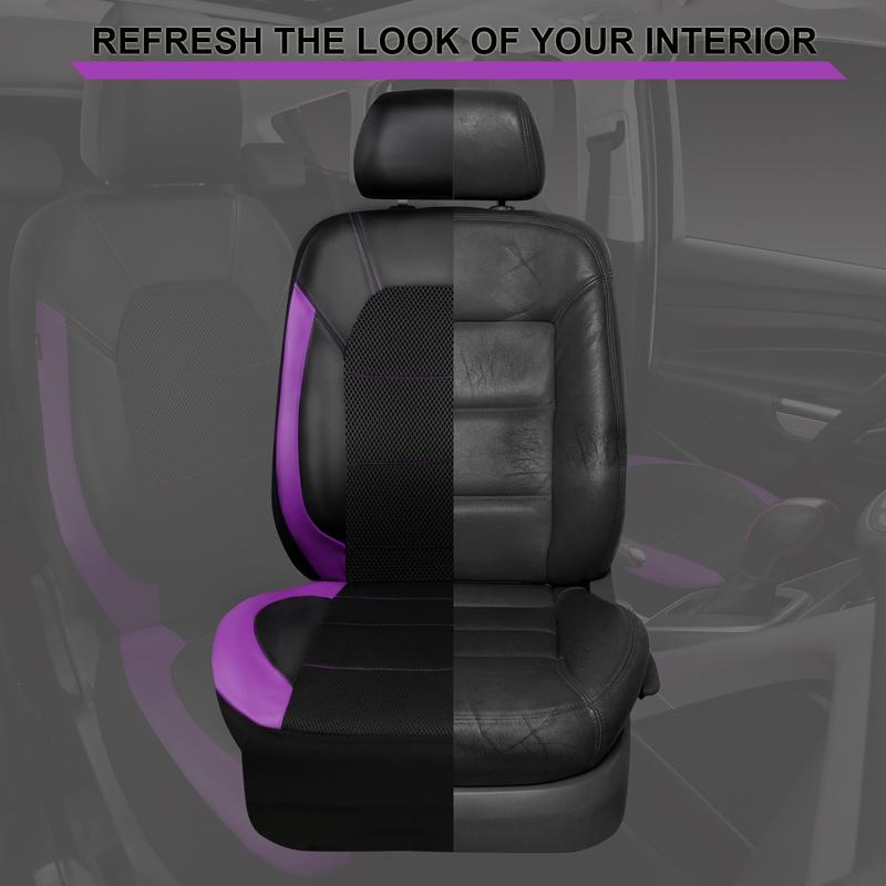 CAR PASS 5 seats NEW Leather and 3D Air Mesh Universal Fit Car Seat Covers, for Sedans,Trucks,Suvs,Airbag Compatible,Zipper Design