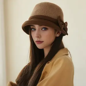 Autumn Winter Elegant Woolen Women's Fashion Hat Fashionable Elegant Versatile Warm Bucket Hat Elegant Face-Slimming Small Top Hat
