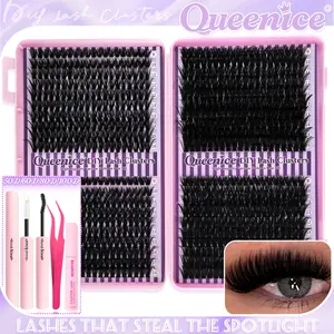 [Queenice-Lash Kit] Lash Cluters  D Curl Lash Clusters Kit DIY Lash Extension Kit 800PCS 9-16MM Individual Lashes Clusters Eyelash Extensions with Lash Bond and Seal Lash Tweezers Eyelash Glue Makeup Cosmetic