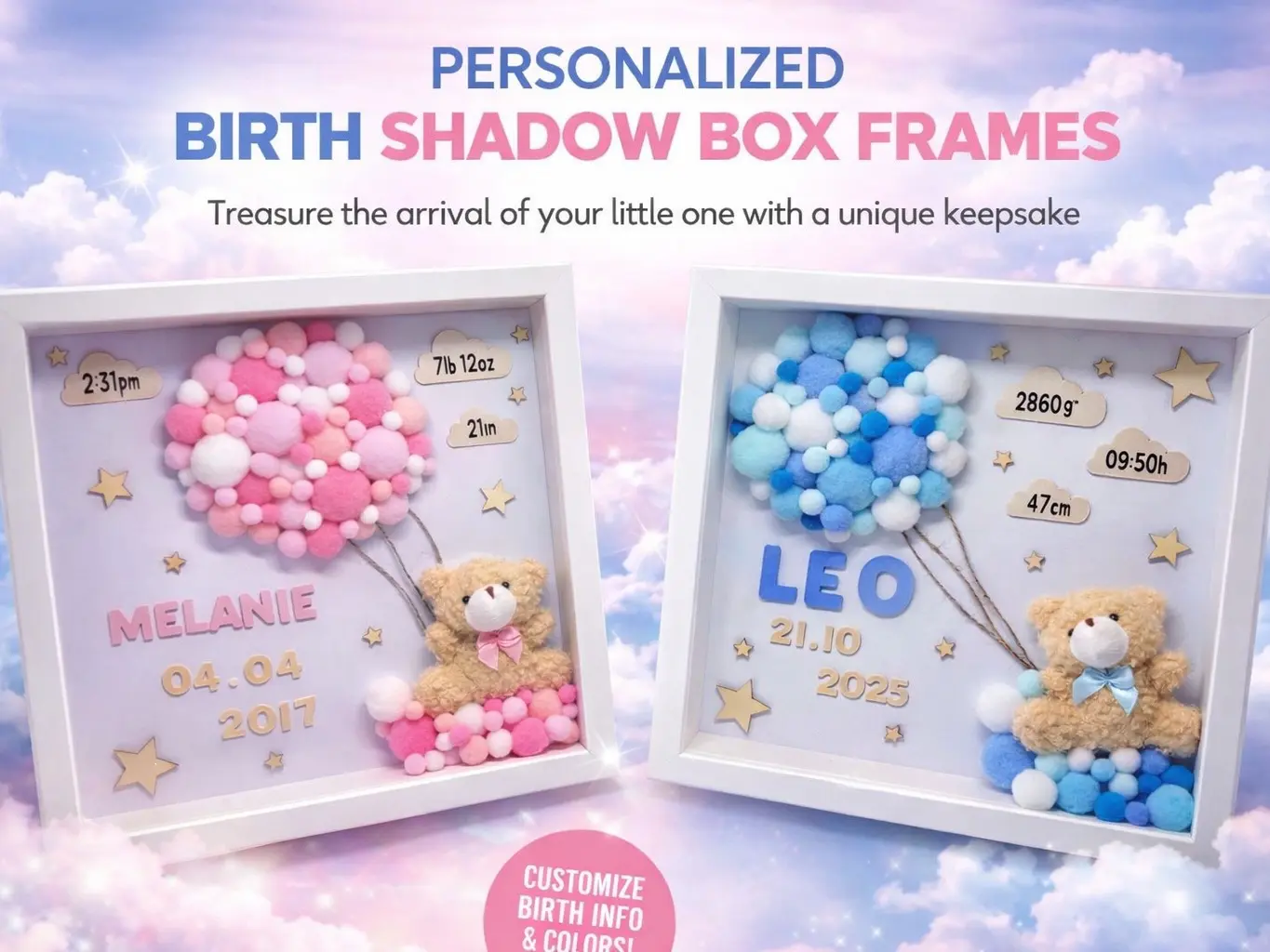 Personalized Baby Birth Frame Shadow Box