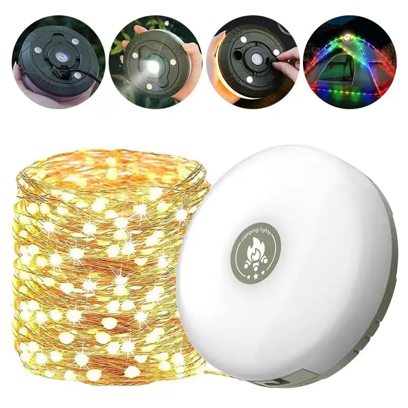 Camping String Lights,2 in 1 Rechargeable Light String,Light String with Multiple Lighting Modes, PortableOutdoor Light String for Camping, Decorative Lights,USB Camping Lantern for Tent Hiking Travel