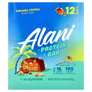 Alani Nu Protein Bar, Caramel Crunch, 12 Bars, 1.69 oz (48 g) Each