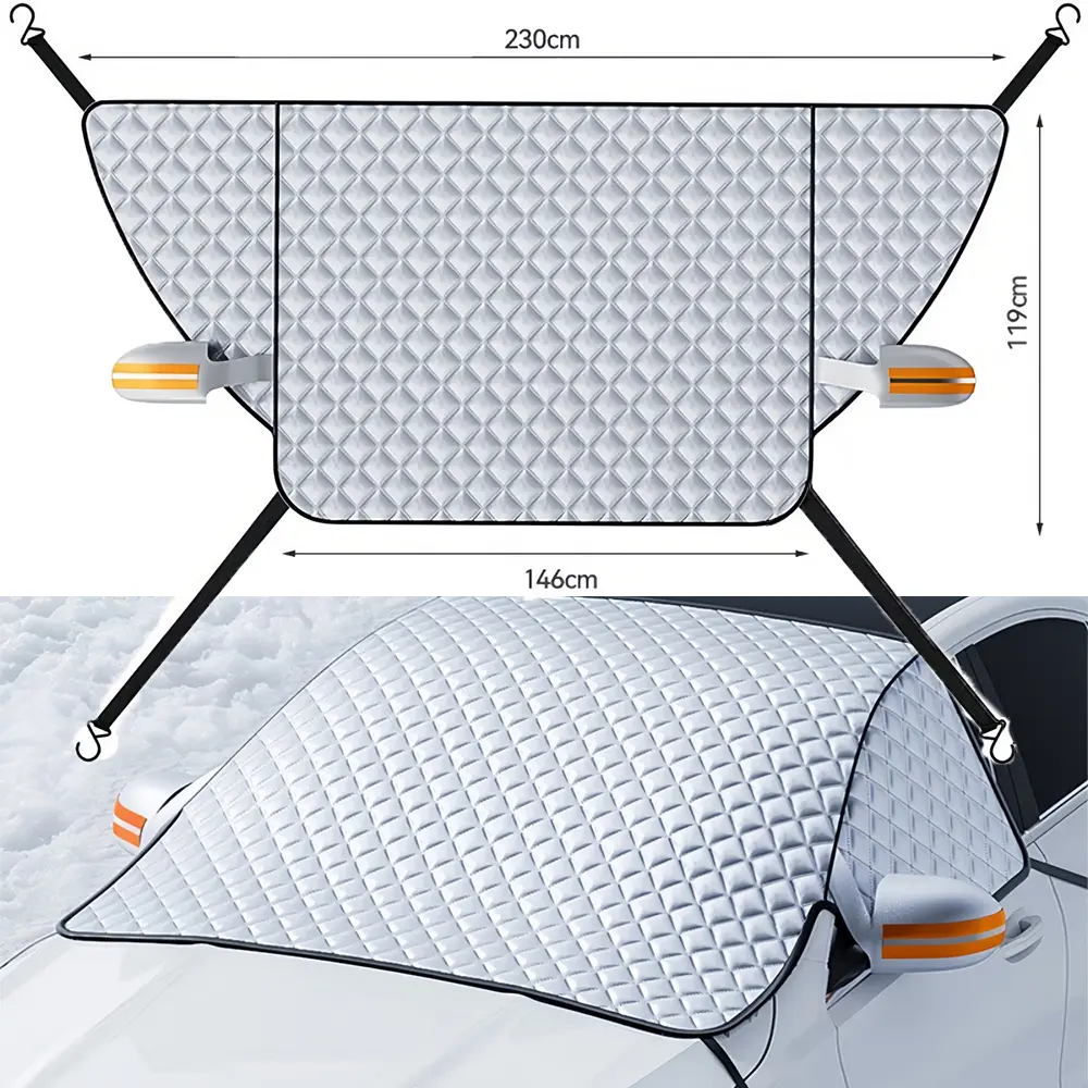 Magnetic Front Windshield Cover, 230cm x 119cm Universal-Fit Spray Bonded Aluminum Film Protector, Easy Installation Frost Proof Ice Guard, Exterior Car Sunshade, Car Sunshade Outside Car
