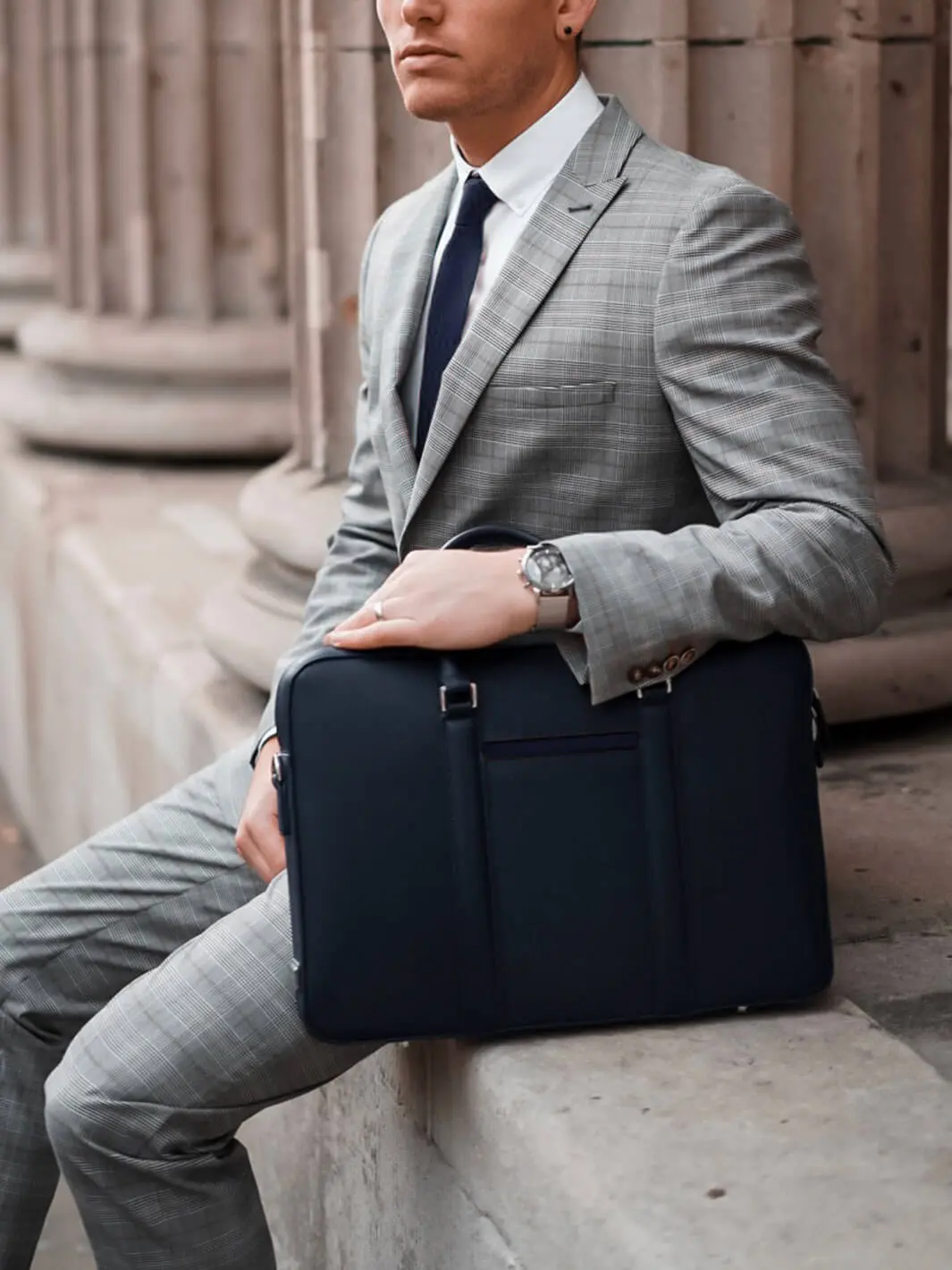 Men's Manhattan Monochrome Leather Briefcase, Minimalist Design, Clean Silhouette, Padded Sleeve, Ideal for Business & Daily Executive Commute