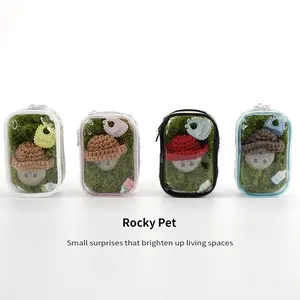 Rocky Pet Hanging Ornaments Desktop Stone Pet Set – Natural Stone with Knit Hat, 4 Color Pouch, Random Stone, Stress Relief Decor Gift Hand Hangable