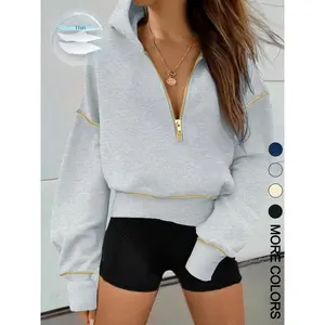 Women's Loose-Fit Hooded Sweatshirt with Zipper Pocket, Casual Long Sleeve Pullover for Daily Wear & Sports, Comfortable Ladies' Apparel