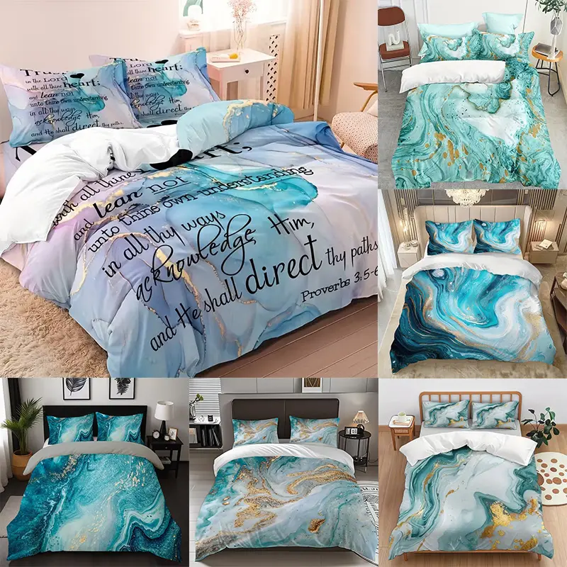 Marble Pattern, Soft & Breathable, Zipper Closure, Suitable for All Rooms, Hotel & Home Decor, Modern Decorative Bedding Set