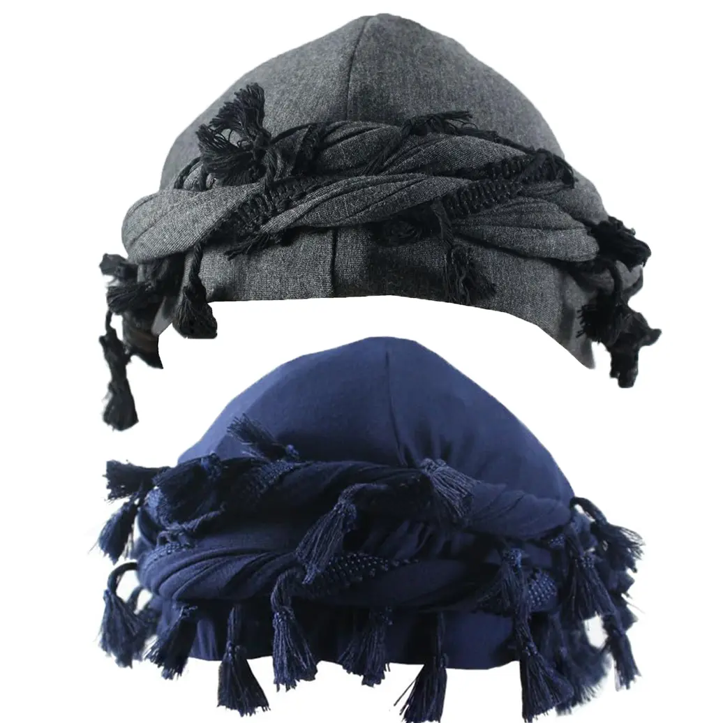 Pre-Tied Tassel Design Turban, Luxurious Satin Lined Head Wrap for Men and Women, Comfortable Hair Cover Cap (1 or 2 Pack)