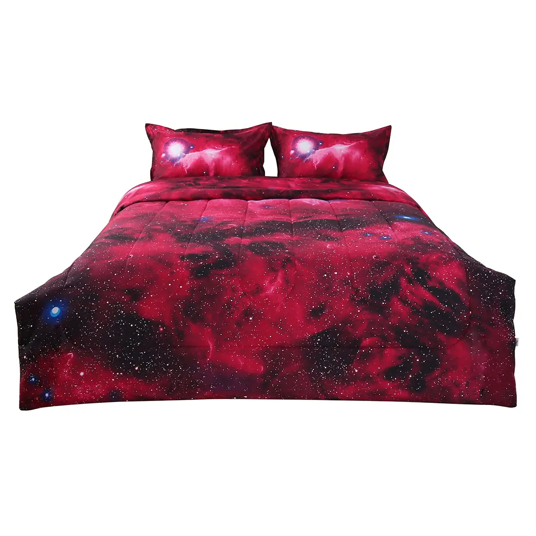 Unique Bargains Galaxies Red Comforter Sets - 3D Outer Space Themed Bedding - All-season Down Quilted Duvet - Reversible Design-- Includes 1 Comforter, 2 Pillow Cases