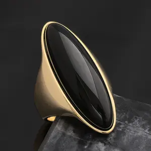 1 promise ring gf black & Red color olive-shaped stainless steel ring birthday gift, Finger Ring, Women's Fashion Jewelry, Souvenir