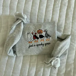 Spooky Goose Halloween Fall Embroidered Sweatshirt Pumpkins Skeleton Geese Spooky Season Unisex