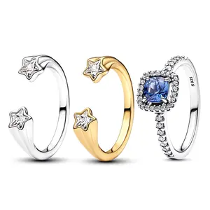 2025 New in Silver Shooting Stars Open Ring For Women Exquisite Style Fashionable For Parties Wedding Jewelry Gifts