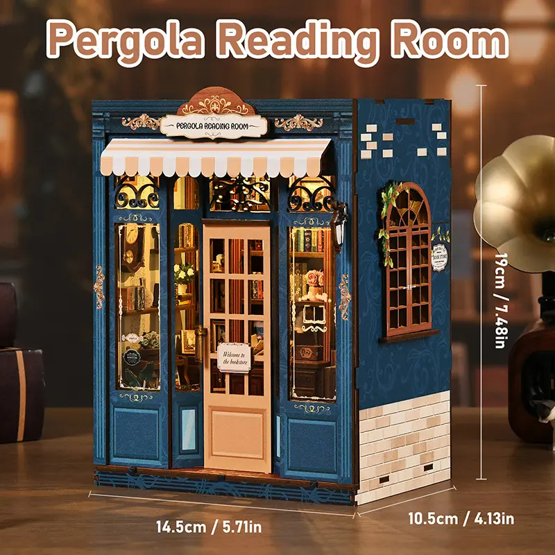 3D Wooden Miniature Dollhouse Book Nook Kit, DIY Construction Puzzle Insert for Bookshelves, Cottage Home Decoration Gift for 7-14 Years Hobby Enthusiasts (Choking Hazard Small Parts)
