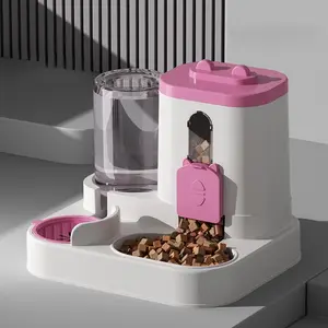 Cat Food & Water Dispenser Set – Pet water dispenser, Automatic Cat Feeder Gravity Pet Feeder with 2200ml Food Storage 2-in-1 Automatic 0.6L Water Fountain, and Waterer for Cats, Kittens, Puppies & Small Dogs (Pink)