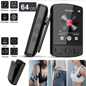 [Portable Mp3] 64GB Mini Portable Mp3 Player With Clip | Wearable Mp3 Player With FM Radio, Voice Recorder For Sport Running, Lossless Sound Mp3 Player With Pedometer - Max 128GB TF Card Audio Mp4 mp3 player