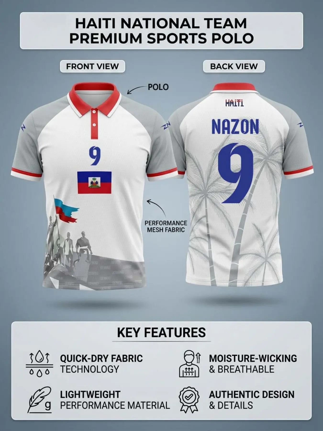 2026 Haiti Soccer Jersey Men's National Team Knitwear, Authentic Design High-Performance Mesh T-Shirt, Quick-Dry Haiti Fan Gear Stylish Jersey, Sportswear