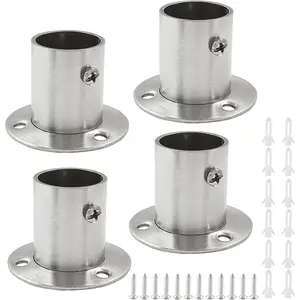 4 Packs 1 Inch Closet Rod Holders, Stainless Steel Closet Rod End Supports, Heavy Duty Curtain Pole Sockets Shower Flange Rod Holder, O-Shaped with Screws ()
