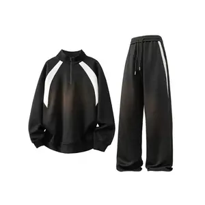 Teenagers' Casual Loose-Fit Hoodie & Sweatpants Set, Spring Fall Fashionable Youthwear, Trendy Zipper Stand Collar