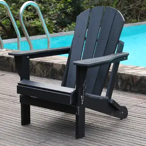 Adirondack Folding Chair with Dual Cup Holders - HDPE All-Weather Outdoor Chairs, Wood-Like Patio Chair for Backyard, Camping, Garden, Pool & Fire Pit, Black