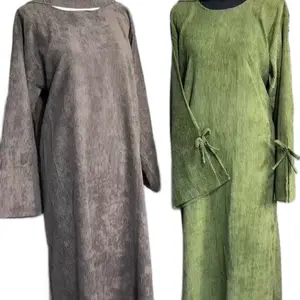 Modest Abaya Everyday Comfort Collection in Soft Corduroy Fabric with Bow Detail for Women