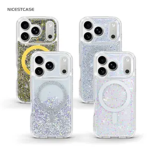 NICESTCASE Magnetic Glitter Phone Case · 1.5 m Drop-Resistant Shock Absorption Protection · Antioxidant TPU+PC Durable Epoxy Resin Process Anti-Drop Pearl Glossy Shell, Compatible with iPhone 17/16 Pro Max Tempered Glass Protective Case