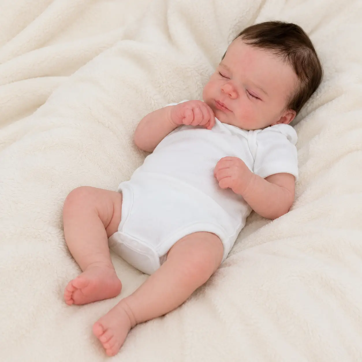 Lucky Reborn 18 Inch Reborn Baby Doll, Unisex Lifelike Real Life Sleeping Newborn Collectible Doll, Hand-Rooted Brown Hair, Full Soft Vinyl, Comes with Pacifier, Bottle & Gift Box