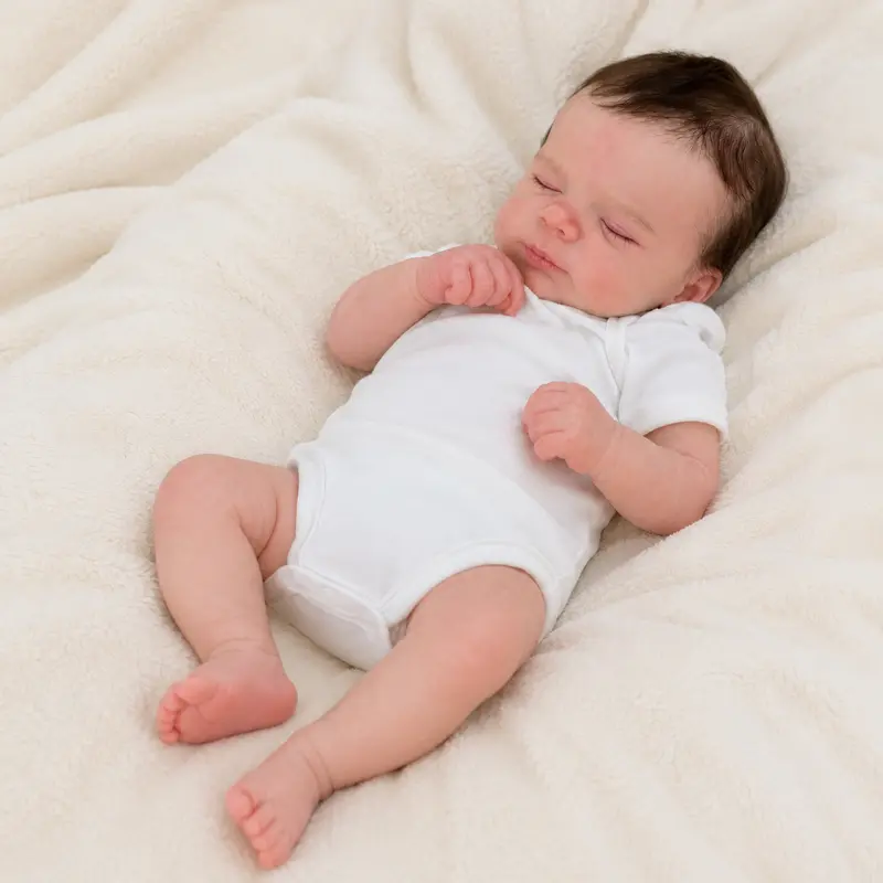 Lucky Reborn 18-in Unisex Lifelike Newborn Doll - Cute Collectible with Sleeping Look, Hand-Rooted Brown Hair, Full Soft Vinyl Body, Pacifier, Bottle & Gift Box (Dolls Gifts for Collectors)