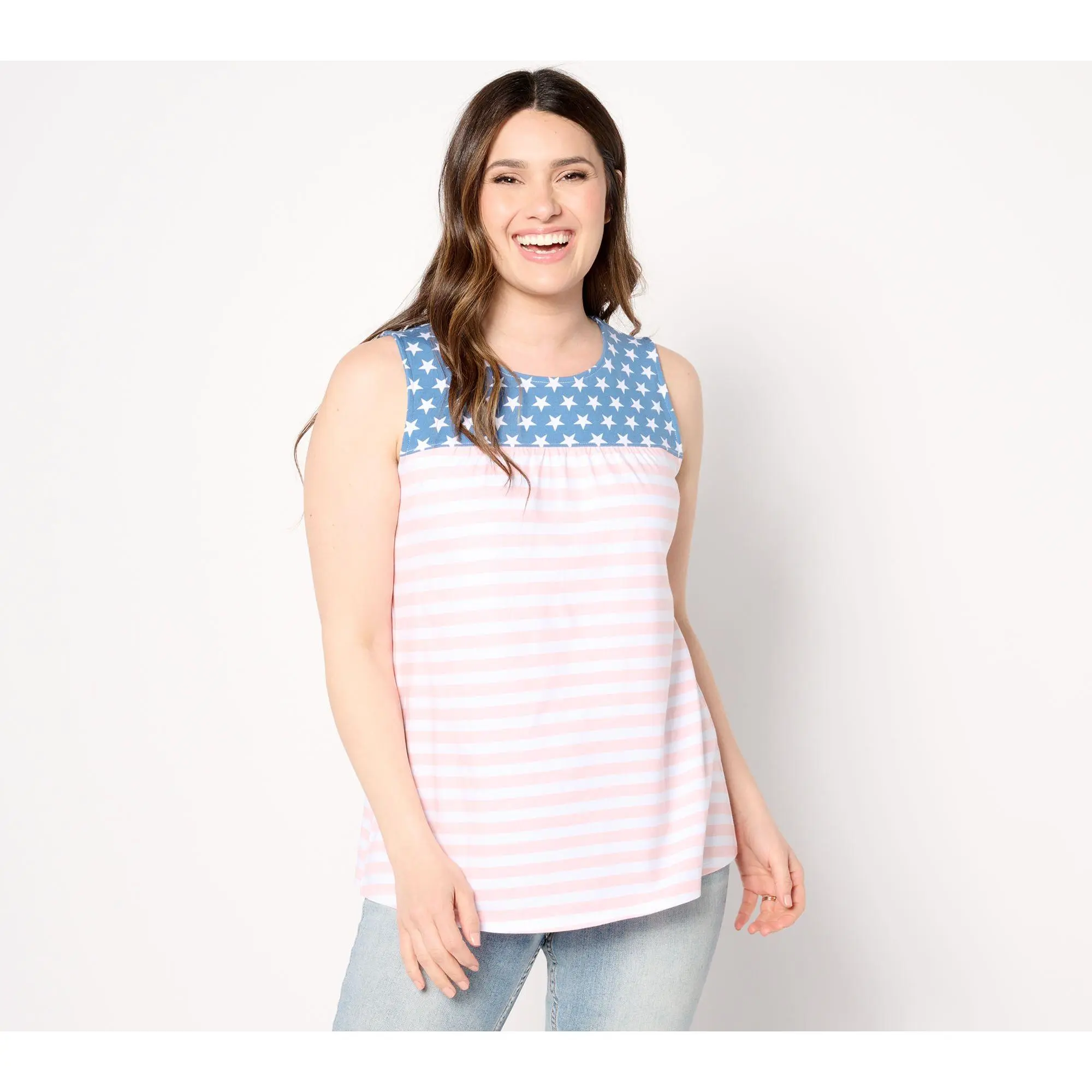 Denim & Co. Americana Favorite Jersey Stars & Stripes Swing Tank
