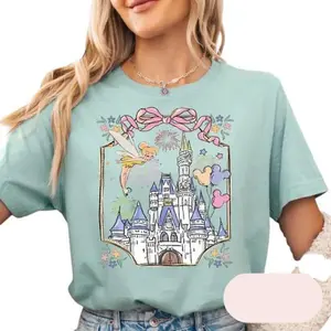 Vintage Castle Tinkerbell Coquette Tee - Magic Kingdom Vacation Shirt Cotton Fit