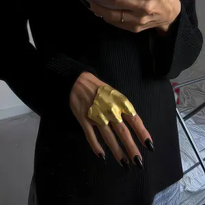 Unique Irregular Texture Ring, Bold Personality Finger Cuff, Artistic Wide Band Ring, 3D Pleated Design, Dark Cool Fashion Jewelry