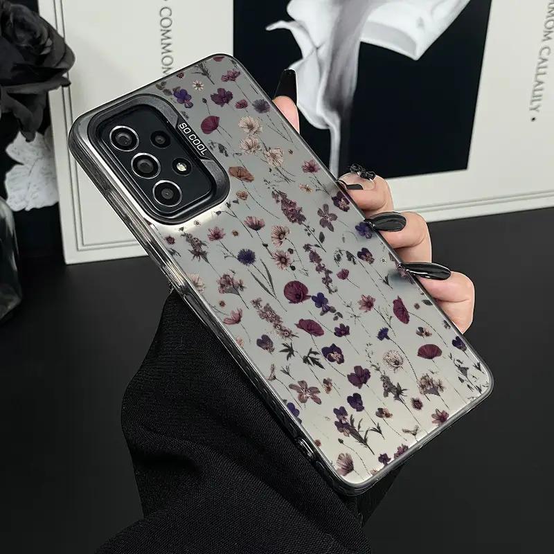 A Personalized Shockproof Phone Case for Apple in Laser Black And Purple Floral