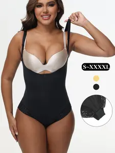 Women's Solid Color Hook & Eye Closure Crotch Shapewear Bodysuit, Adjustable Strap Tummy Control Butt Lifter Shaper, Women's Shapewear for Daily Wear, Compression