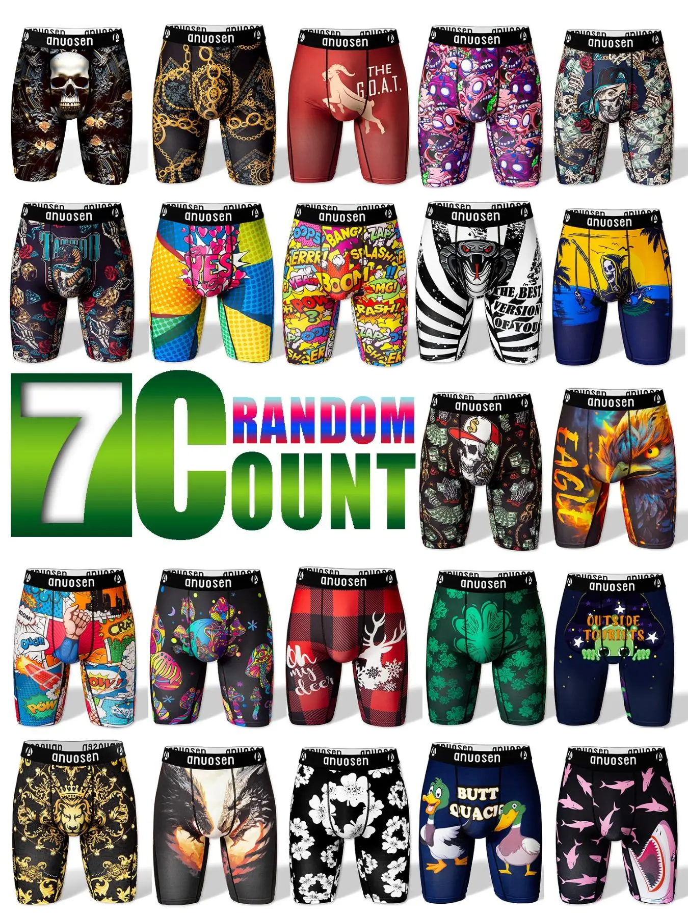 Random Color Men's All Over Print Boxer Brief, Casual Style Comfy Breathable Underwear for Daily Wear, Mens Underwear for All Seasons, Underwear for M