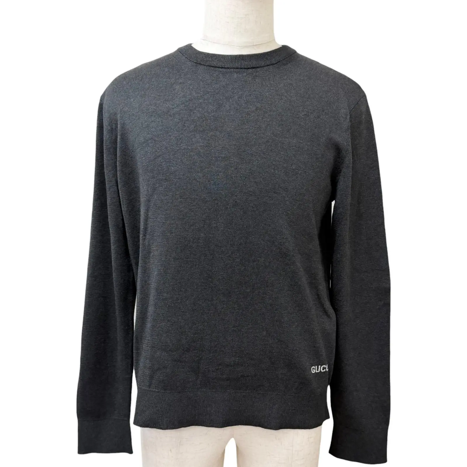 Pre-owned GUCCI Silk Small Leather Goods Logo Intarsia Cotton Sweater