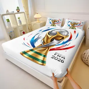 Soccer Fan’s 2026 Fifa Fitted Sheet Set, Ultra-Soft Breathable Bed Sheets, World Cup Trophy Design, Ideal Gift for Football Enthusiasts