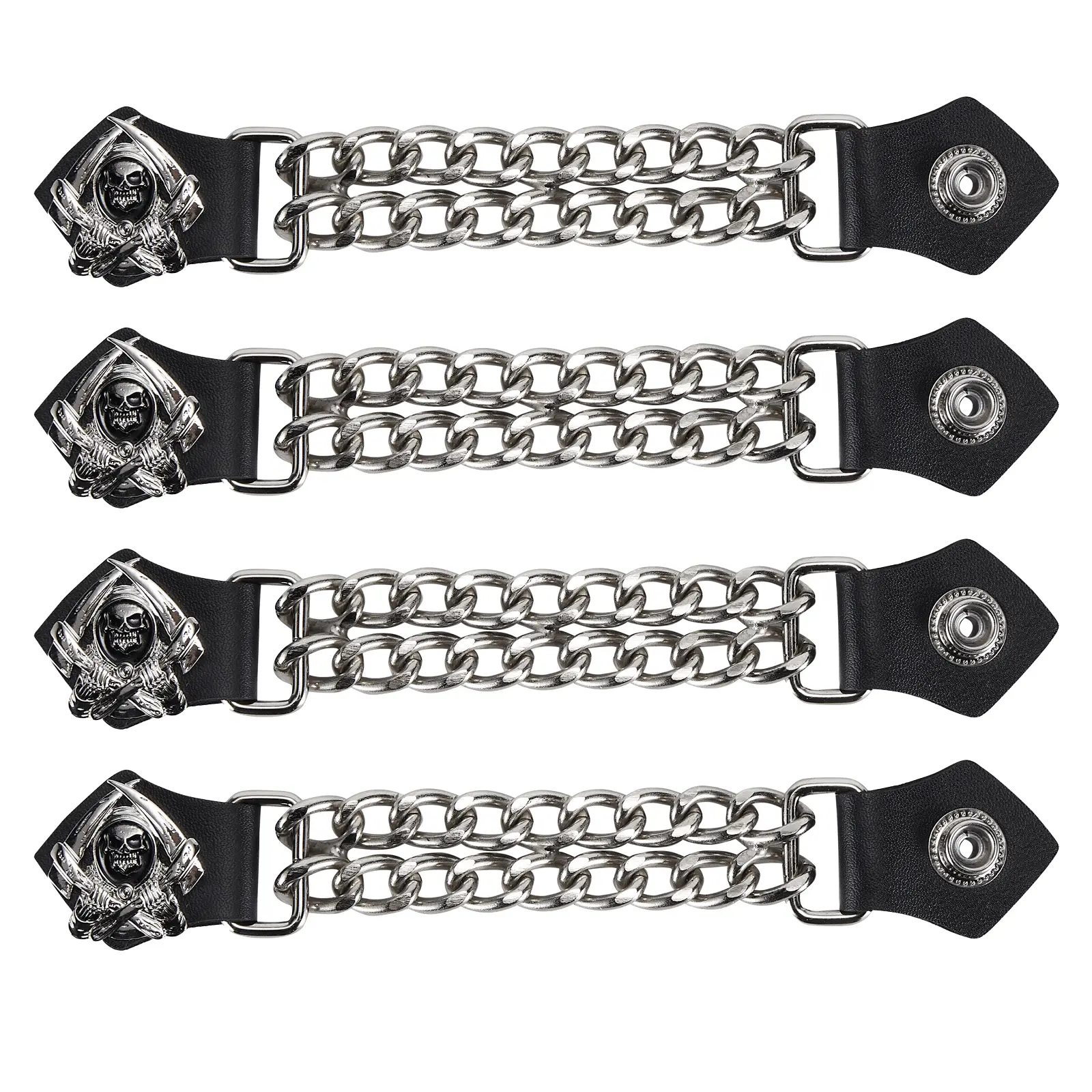 Dream Apparel Grim Reaper Head Vest Extender With Chains for Women/Man, Faux Leather Motorcycle Biker Vest Extender - 4pcs Set