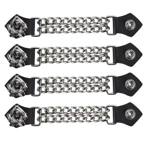 Dream Apparel Grim Reaper Head Vest Extender With Chains for Women/Man, Faux Leather Motorcycle Biker Vest Extender - 4pcs Set