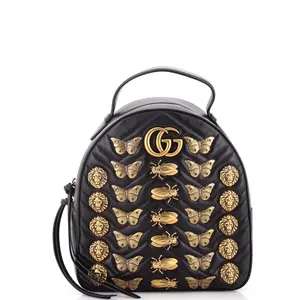 Pre-owned GUCCI Leather Backpacks GG Marmont Backpack Embellished Matelasse Small by Rebag