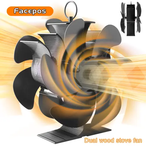 Facepos Dual-Sided 12-Blade Heat Powered Wood Stove Fan – Upgraded Fireplace Fan for Buddy Heater and Airflow Circulation