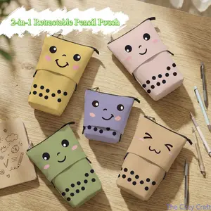 Pop Up Pencil Case Pouch, Telescopic Stand Up Pen Holder, Large Capacity Cute Cartoon Pencil Pouch for School Students, Portable Desk Organizer Bag for Study & Everyday Use
