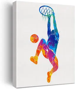 Basketball Man Watercolor Wall Jumpman Basketball Canvas Painting Prints for Home Office Wall Decor Framed Sports Artwork Basket Gifts Decoration Ornaments Artistic Poster