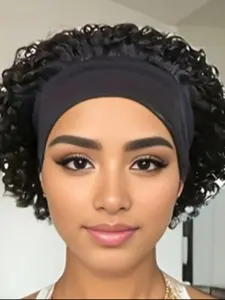 Headband Wig Human Hair Curly Wave Wig Pixie Cut Curly Wig Short Curly Headband Wigs for  Women