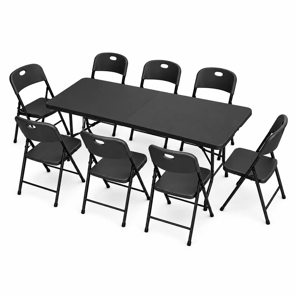 6FT / 36in Folding Table and Chairs Set for 8, Heavy Duty Fold-in-Half Plastic Dining Table with Carry Handle & 4 / 6 / 8 Folding Chairs, Portable Indoor Outdoor Table Set for Party, Camping, BBQ