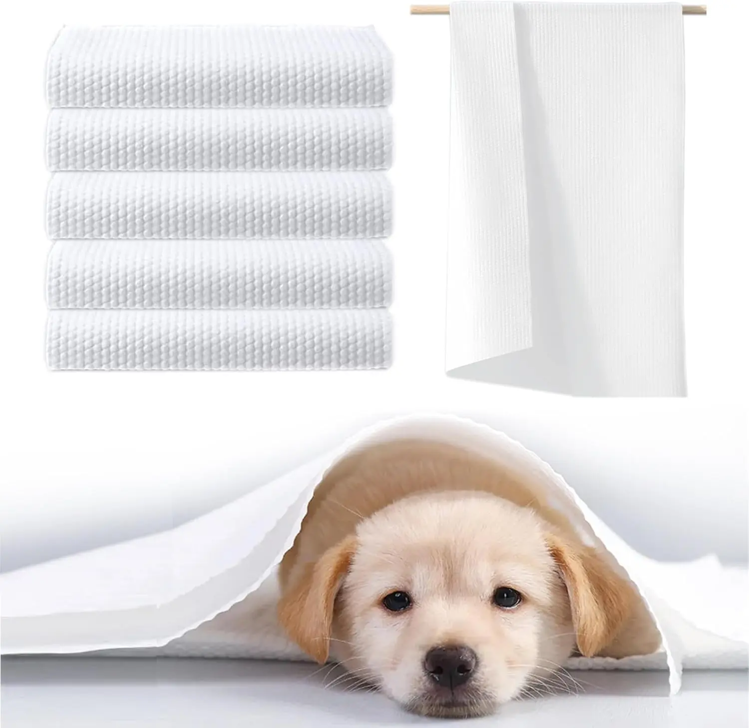 Disposable Pet Bath Towel for Dogs - 11x23 inches Viscose Synthetic Wipes, Super Absorbent, Lightweight, Ultra Soft, Strong Tensile Strength, 8 Count, Ideal for Beach, Rainy Walks, Reusable 2-4 Times