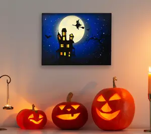 Northlight Witch in the Moon Halloween Canvas Wall Art