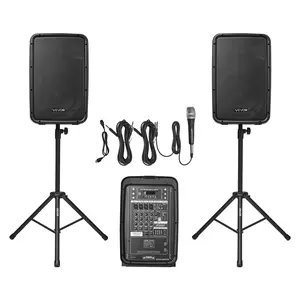 VEVOR Portable PA System,  300W Powered, Sound System Set with 8 Channel Mixer, Dual Speakers, Wireless Bluetooth, Microphone, Compact Stands, USB SD XLR RCA Inputs, Remote Control, for DJs Events