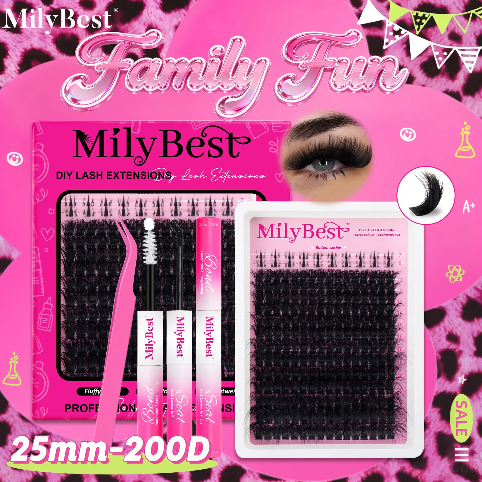 Milybest Wispy Lash Clusters Kit - 224pcs 200D 0.07mm 25mm D-Curl Spike Fluffy Eyelashes Clusters,12-25mm,16-25mm, DIY Dramatic Lashes with Mixed Styles for Home Makeup Tutorials & Halloween Makeup,familyfun