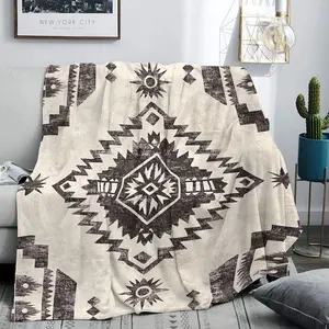 Boho Style Geometric Pattern Flannel Blanket, Soft Comfortable Lightweight Throw Blanket, Warm Napping Blanket for Home Office Camping