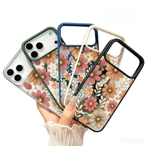 Magnetic Soft Phone Case for IP 17/16/15/14/13/12/11 Series Pro Pro Max  - Elegant Transparent Acrylic Floral Pattern with Delicate Botanical Blossoms, Advanced Yellowing Drop Protection Technology, Premium Shockproof Silicone Construction high-end